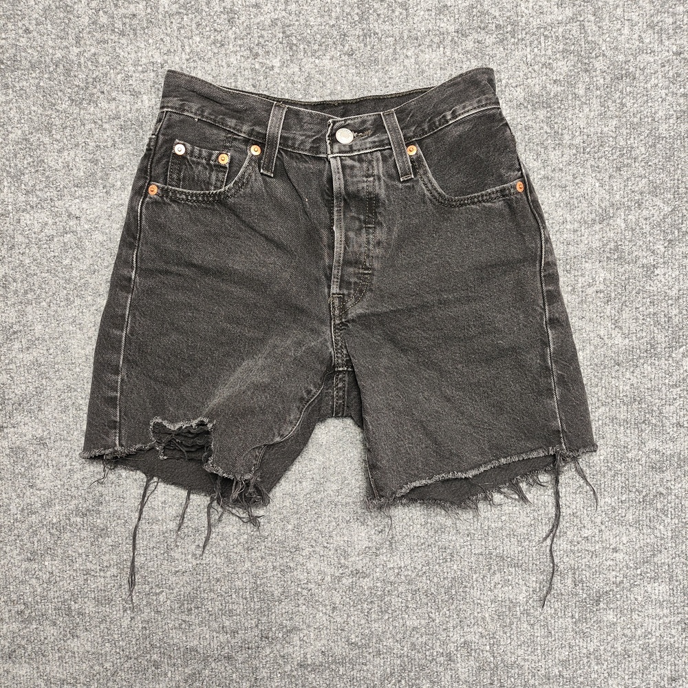 Levis Denim Shorts Womens 23 Black Distressed Cutoff Raw Hem 5 In Inseam